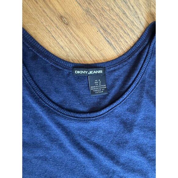 DKNY Jeans Womens cut-out shoulder long sleeze shirt/top Size Medium Navy Blue - Picture 4 of 7